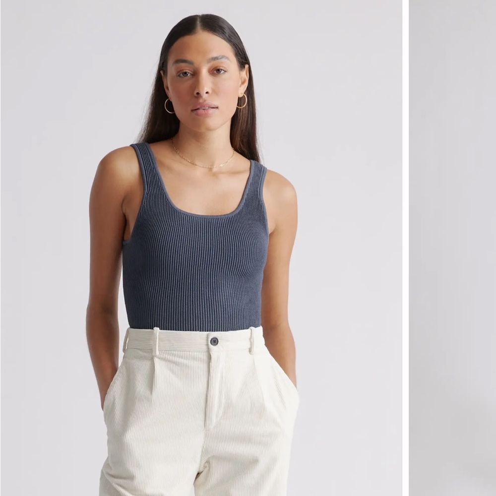 Quince Cropped Square Neck Ribbed Knit Tank, Grey, XL, EUC